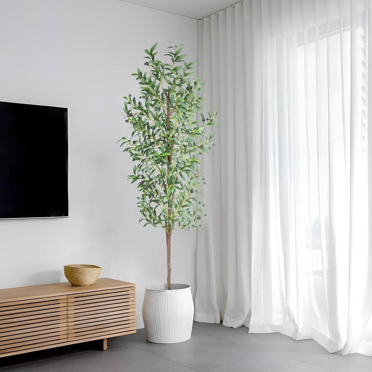 Artificial Plant Olive Tree | Lifelike Faux Olive Plant with Plastic Pot for Home Office