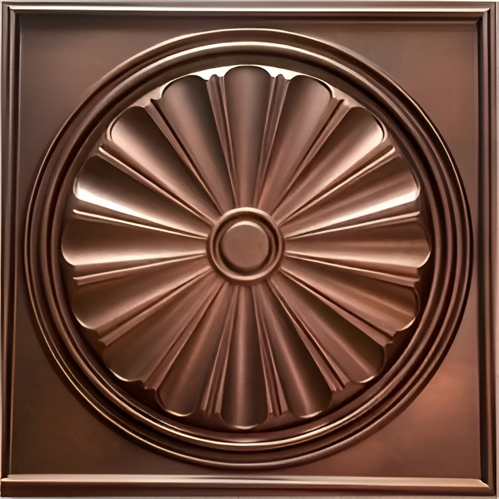 Modern PVC False Ceiling - 60x60 cm Sunburst Design Red Copper
