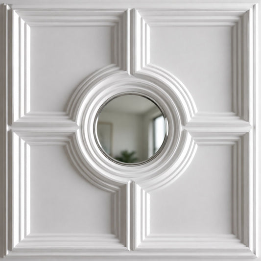 Modern PVC False Ceiling - 60x60 cm Regal Medallion Design White With Silver Mirror