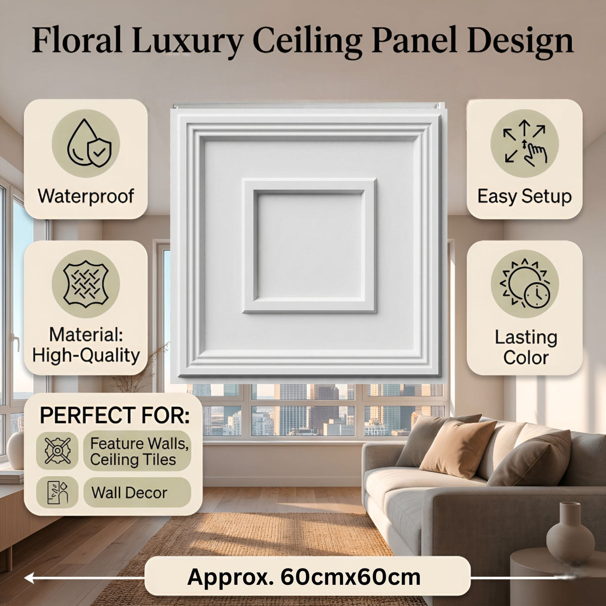 Modern PVC False Ceiling - 60x60 cm Square Design White