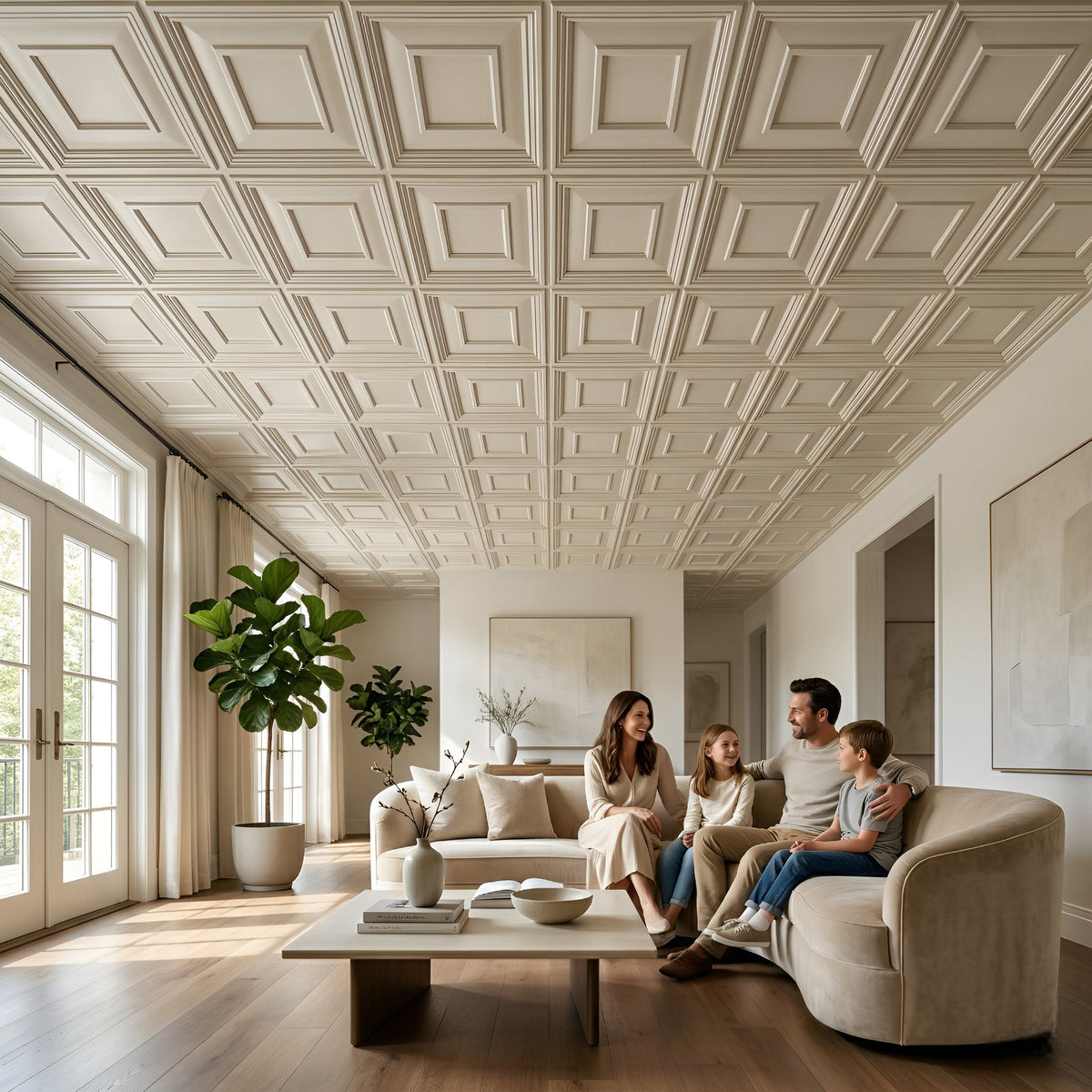 Modern PVC False Ceiling - 60x60 cm Square Design White