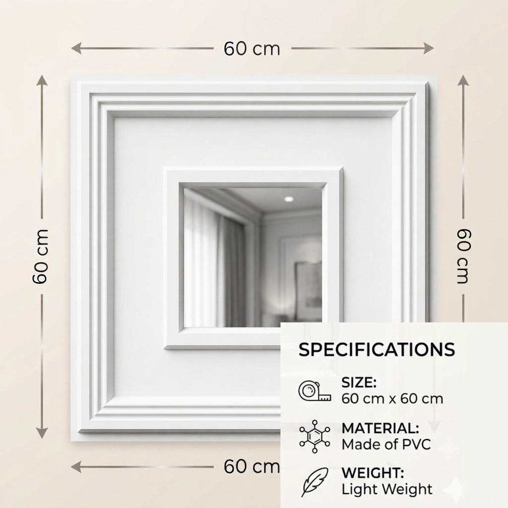 Modern PVC False Ceiling - 60x60 cm Square Design White With Silver Mirror